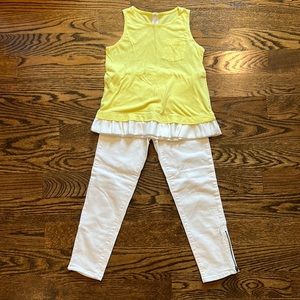 Crewcuts girls white jeans, yellow cotton tank set